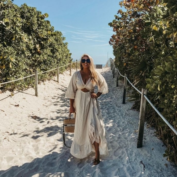 RARE Free People Endless Summer X's and O's Maxi Dress Cream Cutout Lace - Picture 5 of 14